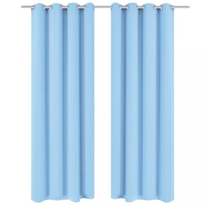 Draperii opace cu ocheți metalici, 2 buc, 135 x 175 cm, turcoaz foto