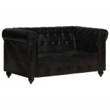 Canapea chesterfield cu 2 locuri, negru, piele naturală