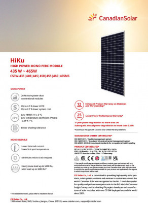 Panou fotovoltaic monocristalin Canadian Solar 455 Wp, CS3W-455MS foto