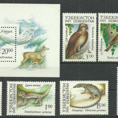UZBECHISTAN-1993-FAUNA -Animale Serie de 7 timbre si colita