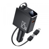 Incarcator Auto Cu Cablu USB-C / Lightning Yesido Y71 Display, 125W, 3A, 1 x USB-A - 1 x USB-C, Negru