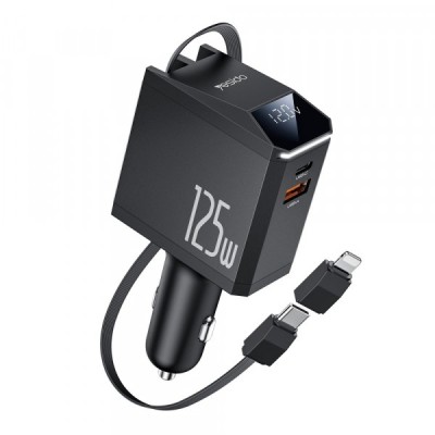 Incarcator Auto Cu Cablu USB-C / Lightning Yesido Y71 Display, 125W, 3A, 1 x USB-A - 1 x USB-C, Negru foto