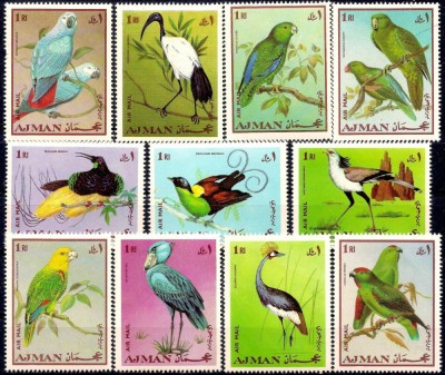 229-AJMAN 1969-PASARI-Doua serii de timbre de cate 13 exemplare Dantelat si NDT foto