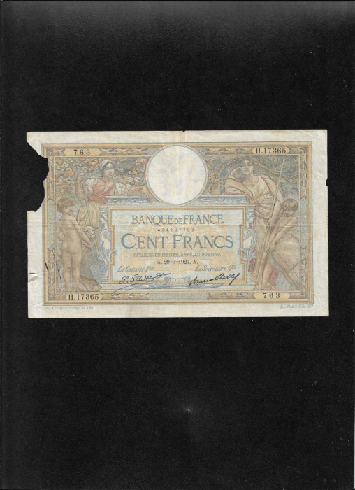Franta 100 franci francs 1927! seria434107763 bucata lipsa