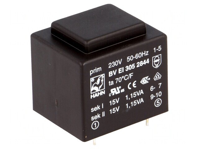Transformator &icirc;ncapsulat 2,3VA 230V 15V PCB