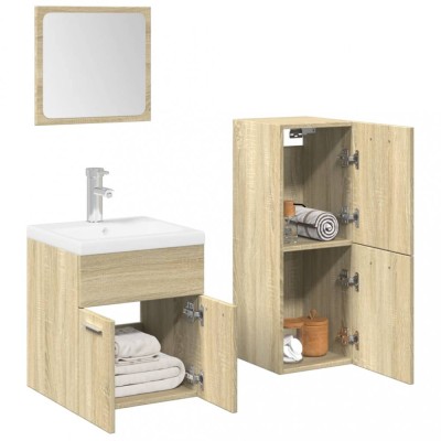 Gossi set mobilier de baie, 3 piese, stejar sonoma, lemn prelucrat foto