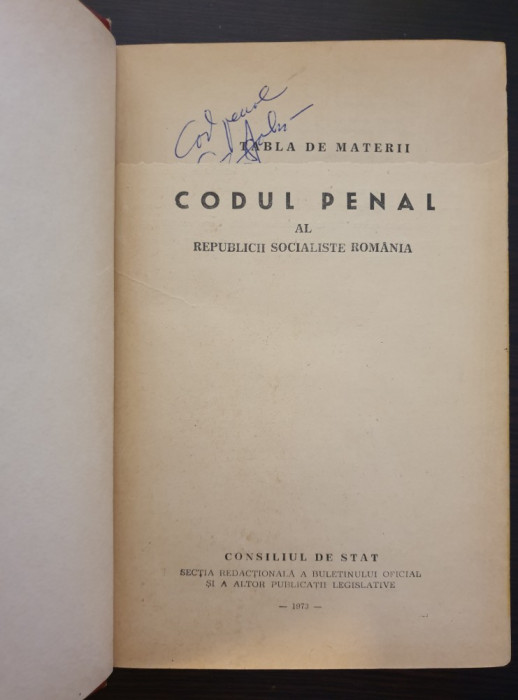 CODUL PENAL AL REPUBLICII SOCIALISTE ROMANIA 1973