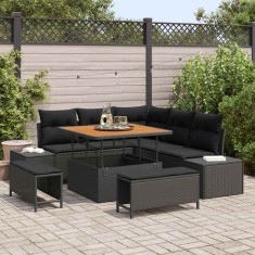 vidaXL Set de canapele pentru grădină cu pernă 8 pcs Negru Rattan poli 3362774