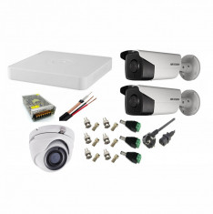 Kit 3 camere supraveghere 5MP HikVision + DVR 4 canale 5MP Turbo HD HikVision + Sursa + Cablu + Mufe foto