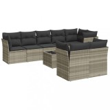 Set canapele de gradina cu perne, 9 piese gri deschis poliratan