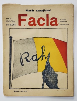 FACLA , REVISTA , NUMAR EXCEPTIONAL , ANUL VI , NR. 19 BIS , 10 MAI , cu desene de A. DRAGOS , 1916 foto