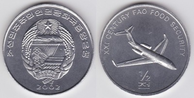 Corea de Nord 1/2 chon 2002 FAO UNC Avion foto