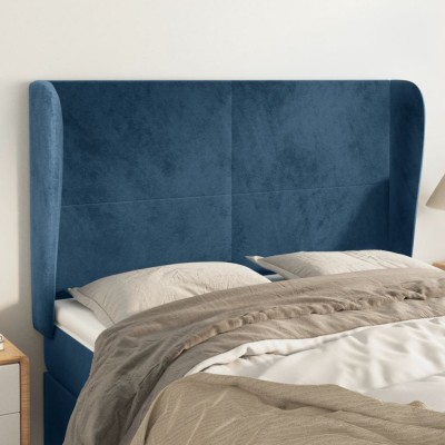 vidaXL Tăblie pat cu urechi albastru &amp;icirc;nchis 147x23x118/128 cm catifea 3117728 foto