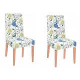 Set 2 huse scaun dining/bucatarie, din spandex, model floral, multicolor, Springos