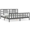 Cadru pat cu tablie 200x200 cm, gri, lemn masiv