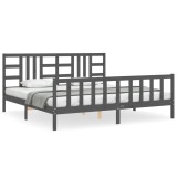 Cumpara ieftin Cadru pat cu tablie 200x200 cm, gri, lemn masiv