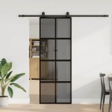 Ușă glisantă cu set feronerie neagră 76x205cm sticlă securizată
