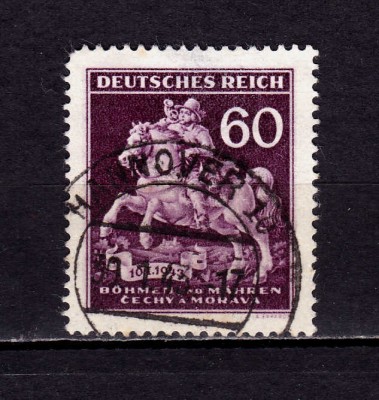 ✅ (S40) Germania Reich 1943 Boemia și Moravia- Ziua Marcii Postale,serie Mi.113 , stampilat foto