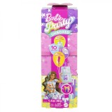 Barbie Papusa Party Surprise Bruneta, Set Aniversare cu Accesorii, Tort si Catelus, Mattel