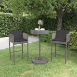 VidaXL Set mobilier bar de grădină, cu perne, 3 piese, gri, poliratan