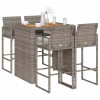 Set Bar Gradina 5 Piese Polirattan Gri, Salcam, Otel - Masa + 4 Scaune Bar, Rezistent Intemperii, 110kg/loc