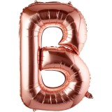 Balon folie metalizata litera b, flippy, 80 cm, umflati cu heliu sau aer, ambalaj individual, pai inclus, rose gold