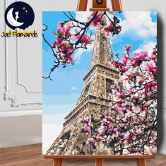Set premium pictura pe numere (panza) Magnolia in floare la Paris 50x40 cm foto