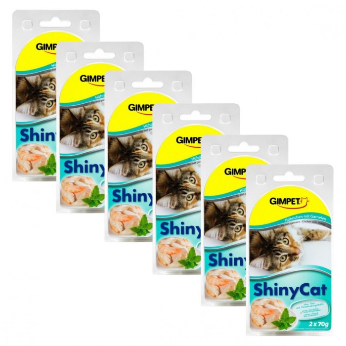 GimCat ShinyCat pui + creveți 12 x 70 g