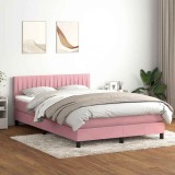 VidaXL Pat box spring cu saltea, roz, 140x210 cm, catifea