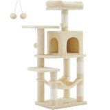 FEANDREA Ansamblu de joaca pentru pisici cu 2 platforme, 1 culcus, hamac si 4 stalpi sisal, 45x35x112 cm, bej Household NewTrend