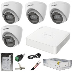 Sistem supraveghere Hikvision 4 camere 5MP Dual Light WL 20m IR 20m DVR 5MP AcuSense cu accesorii incluse HDD 500GB SafetyGuard Surveillance