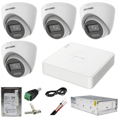 Sistem supraveghere Hikvision 4 camere 5MP Dual Light WL 20m IR 20m DVR 4MP AcuSense cu accesorii incluse HDD 500GB SafetyGuard Surveillance foto