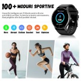 Ceas Smartwatch Inteligent si Bratara Fitness BIRAI&reg;, Model Evolve, Android si IOS, TFT Full Touch 1.28 Inch, Slim, Apeluri, Microfon, Difuzor, Notifi