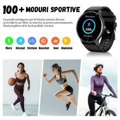 Ceas Smartwatch Inteligent si Bratara Fitness BIRAI&reg;, Model Evolve, Android si IOS, TFT Full Touch 1.28 Inch, Slim, Apeluri, Microfon, Difuzor, Notifi