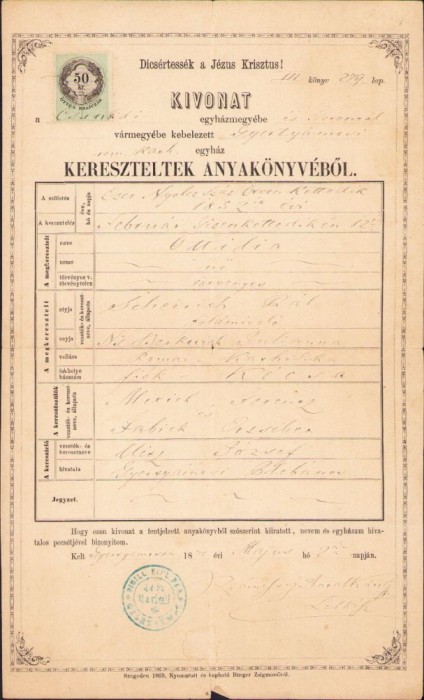 A867 Extras registru biserica romano-catolică, 1870, Cărpiniș, județul Timiș
