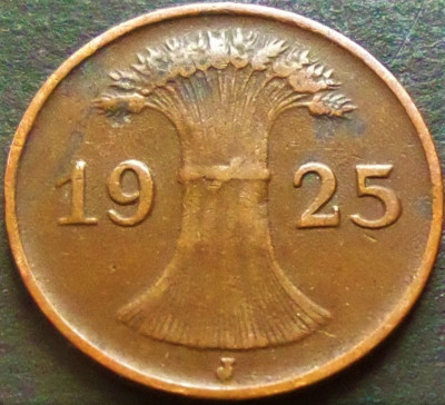 Moneda istorica 1 REICHSPFENNIG - GERMANIA, anul 1925 *cod 3142 - litera J foto