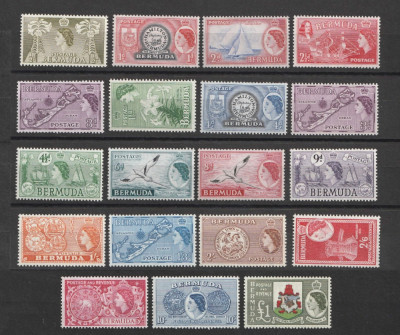 Colonii, Bermuda, 1953, corabii, flori, pasari, cota Michel 2023 - 130 euro, MNH foto