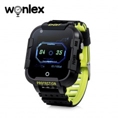 Ceas Smartwatch Pentru Copii Wonlex KT12 cu Functie Telefon, Apel video, Localizare GPS, Camera, Pedometru, SOS, IP54, 4G - Negru - Verde Lamaie, Cart foto