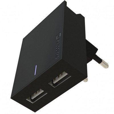Incarcator Retea USB Swissten Travel Smart IC, Suport Device, 3A, 2 X USB, Negru foto
