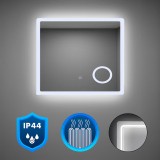 Oglinda Baie LED Leziter Liz 80, 80x60 cm, Senzor Tactic, IP44, Lumina Rece 6000K, Argintie