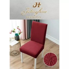 Set 6 Huse Elastice pentru Scaun, Bumbac, Bordo - SIPRHSC-11