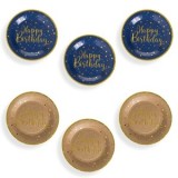 Set de 6 Farfurii Petrecere Kraft Albastru cu Detalii Aurii, CMCLASS