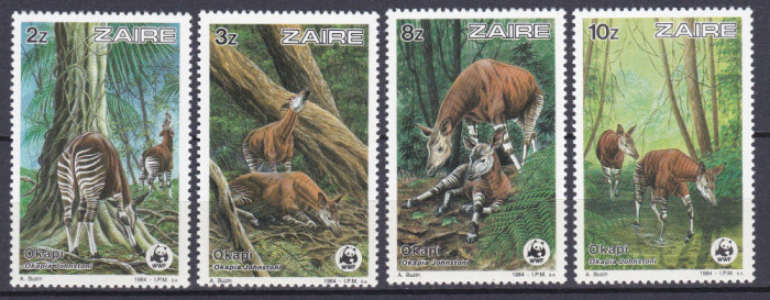 DB1 Fauna WWF Okapi Zair 1984 4 v. MNH