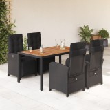 VidaXL Set mobilier de grădină cu perne, 5 piese, negru, poliratan
