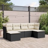 Cumpara ieftin Set mobilier de grădină cu perne, 6 piese, negru, poliratan