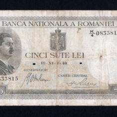 ROMANIA 500 LEI - 1940 cu Supratipar . Data rarisima de emisie ! Stare buna.