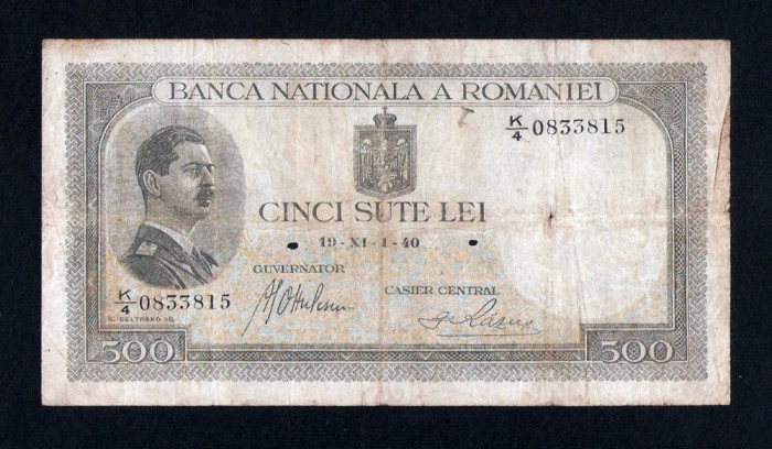 ROMANIA 500 LEI - 1940 cu Supratipar . Data rarisima de emisie ! Stare buna.