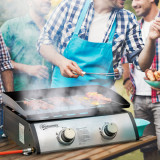 Cumpara ieftin Outsunny Gratar cu gaz si 2 arzatoare, BBQ antiaderent pentru masa cu picioare reglabile, putere 6kW, 48.5x46x21cm, negru