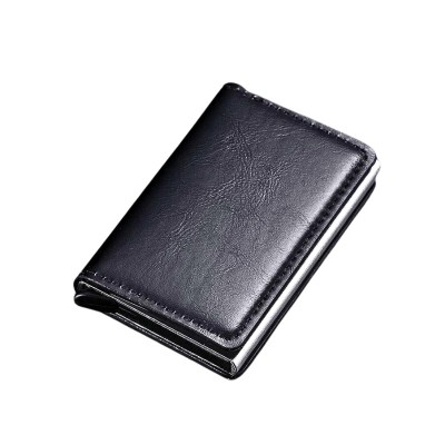 Portofel, Antifrauda, Compact, Negru, Piele ecologica, Potrivit pentru 6-7 carduri bancare, Design slim, compact, usor de transportat foto