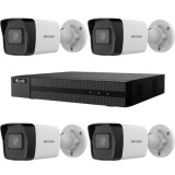 Kit supraveghere Hikvision HiLook 4 camere IP 4MP PoE IR 30m IP67 si NVR 4 canale 6MP PoE 36W 1 port SATA SafetyGuard Surveillance